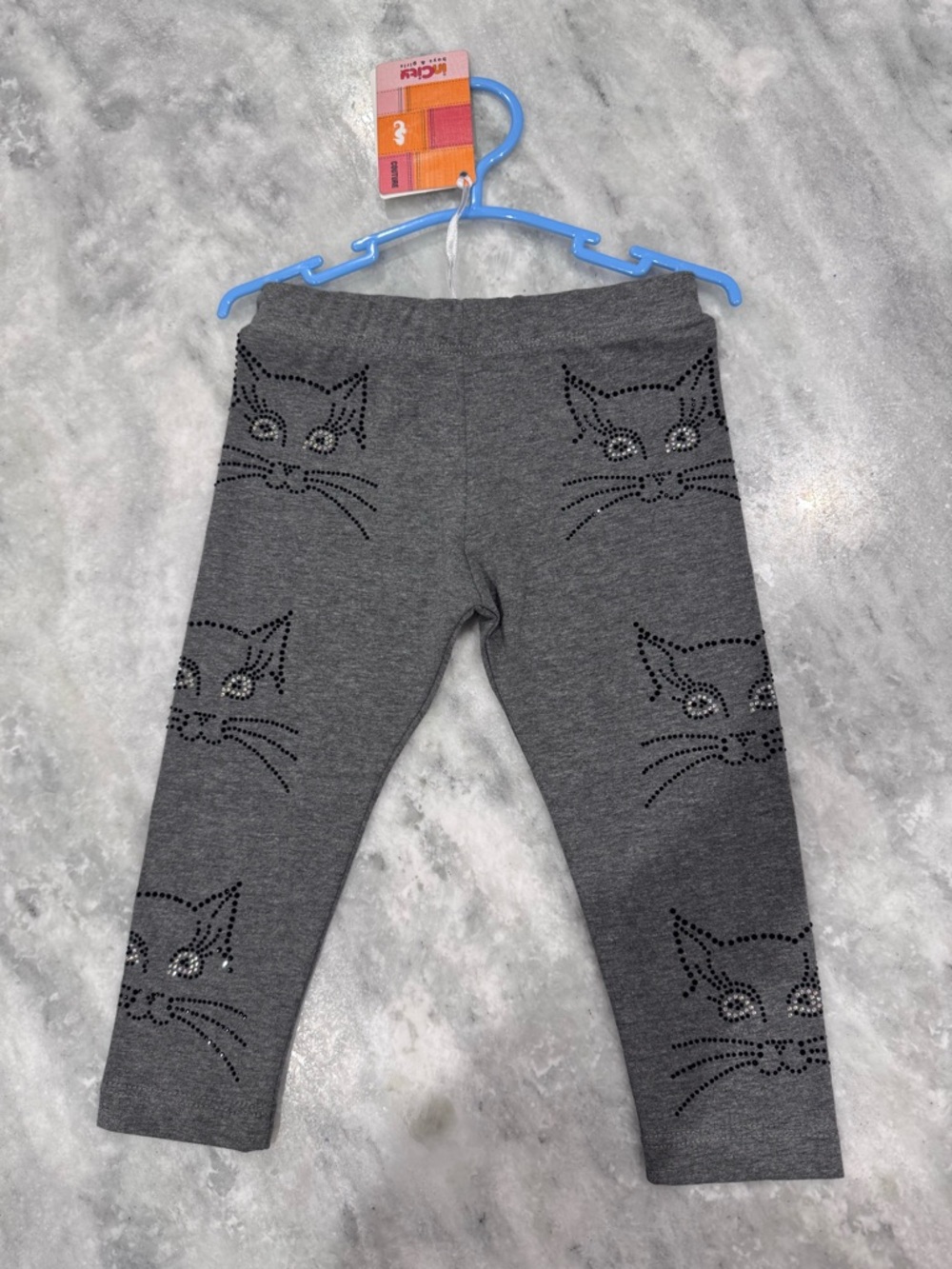 Girls' Gray Cat Rhinestone Stretch Leggings - Kids Bottoms
